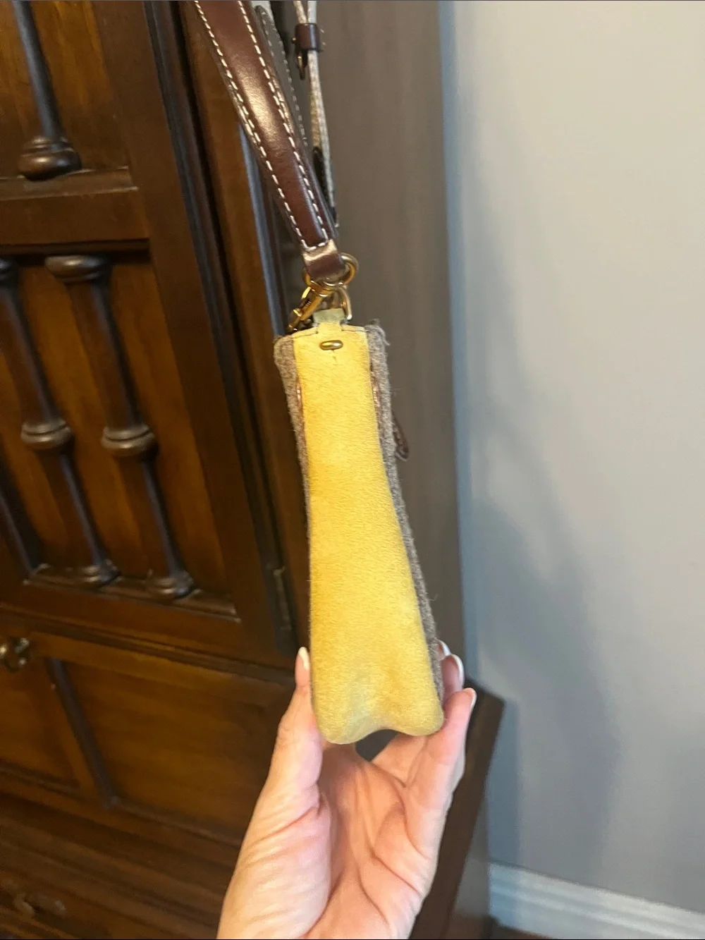 Tory Burch Mercer Gray Felt Shoulder Bag with Yellow Trim